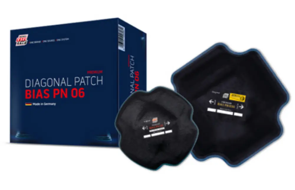 Verpackung und Reparaturpflaster „Diagonal Patch BIAS PN 06“.