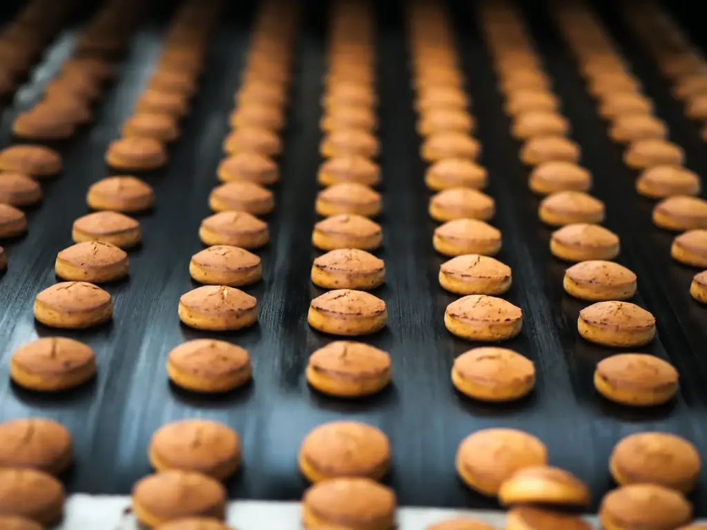 Plätzchen auf einem Förderband aus der Lebensmittelindustrie